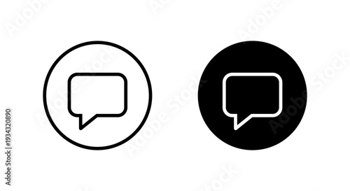 Chat bubble outline icon in black circle. Speech message symbol