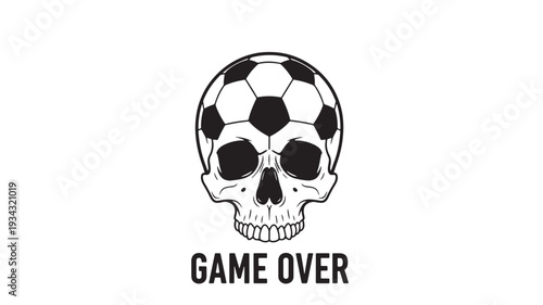 Soccer ball skull with Game Over text in monochrome illustration for sports design