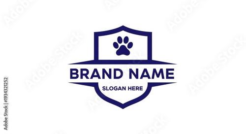 Pet Care Logo Template with Paw Print and Shield Design.