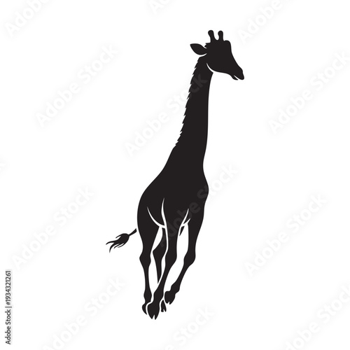 Black silhouette illustration of a running giraffe