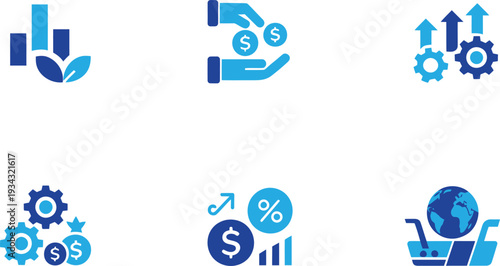 business growth and strategy icon set. startup, goal, success, productivity and financial development. vector illustration