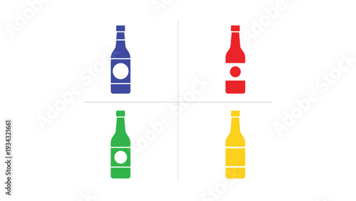 Colorful bottles displayed in balanced and individual arrangements