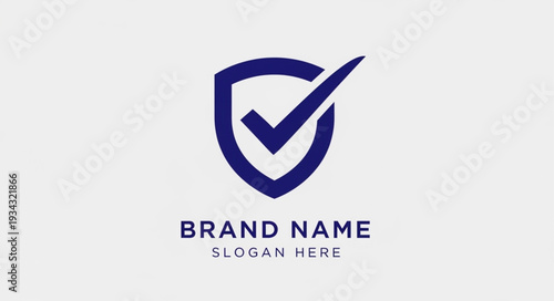 Shield Logo Template with Checkmark and Placeholder Text for Brand Identity.