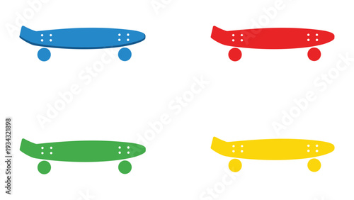 Colorful skateboards displayed in a simple grid formation