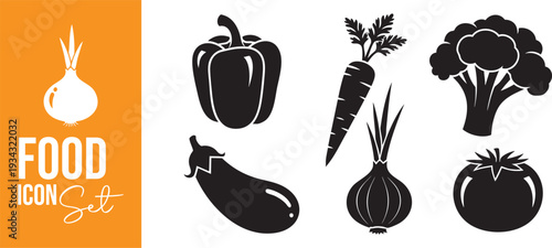 Fresh Vegetable Silhouette Icon Set