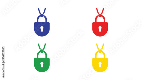Colorful padlock icons with open keys symbolizing security and accessibility