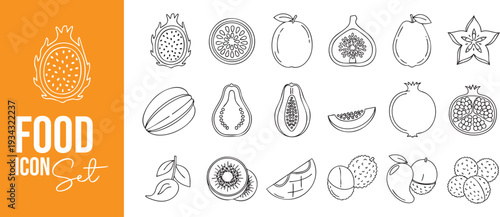 Exotic Tropical Fruit Icon Set Linear Outline Style
