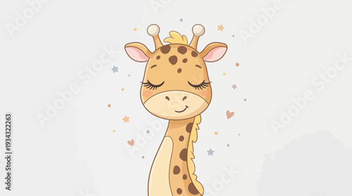 Cute Cartoon Giraffe Head Illustration with Soft Pastel Colors