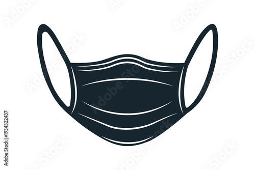A black and white illustration of a pleated face mask with ear loops Vector