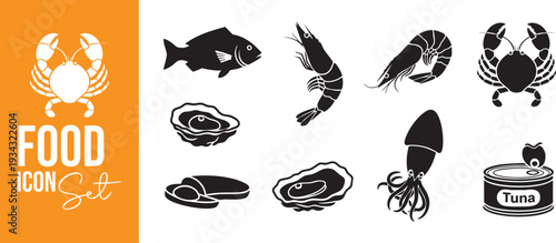 Seafood and Fish Silhouette Icon Set for Restaurant Menu