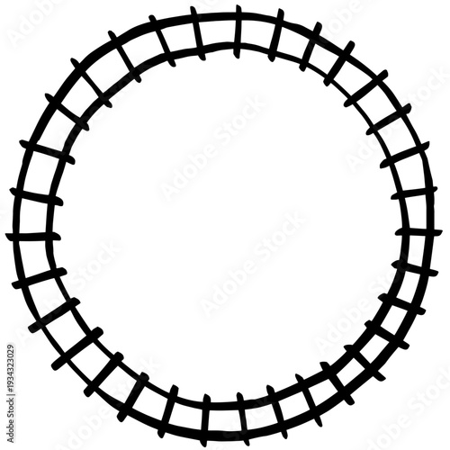 線路の地図記号のイラスト （筆タッチ・円形2） 手描き風 / Hand Drawn Railway Track Symbol – Circular Brush Style Icon Illustration 2