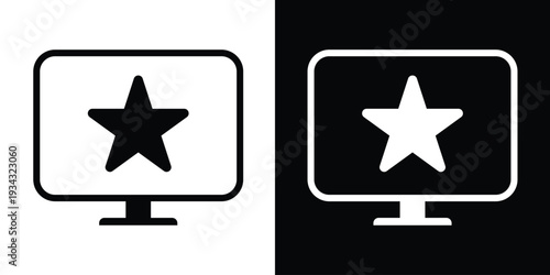 Digital screen icon featuring a star symbol. Ideal for favorites, ratings, reviews, and high-quality content bookmarks. Clean linear and glyph styles for UI/UX.