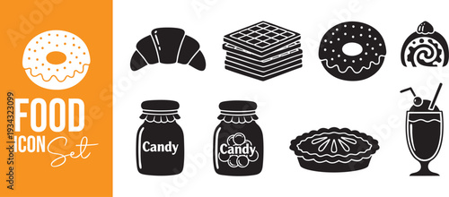 Sweet Food and Confectionery Vector Icons for Cafe Menu Design