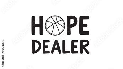 Black Hope Dealer logo with basketball on white background in bold typography for sports apparel