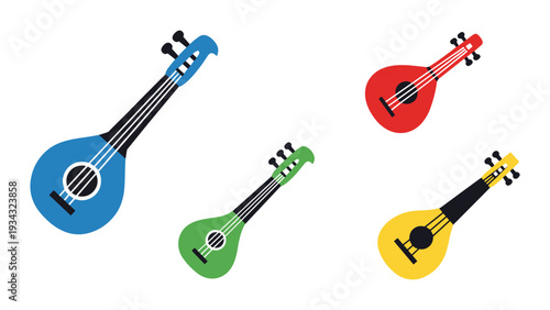 Colorful cartoon guitars in playful designs and vibrant colors