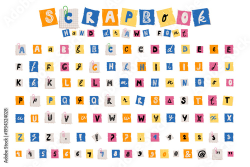 Colorful scrapbook font alphabet for creative collage and DIY handmade design