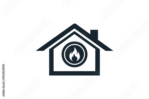 A stylized icon representing a house with a fire safety symbol inside. Vector