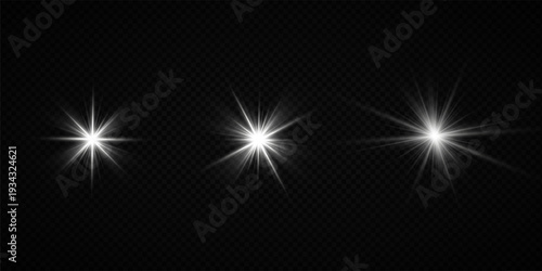 Glowing Star Light Effect with Sparkle Rays and Lens Flare on Transparent Background
