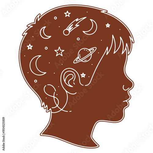 Childs Mind Filled with Stars Planets and Imagination A Universe of Creativity and Dreams Represented in Silhouette