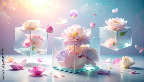 Pastel Flowers in Glass Cubes - A Dreamy Floral Arrangement.