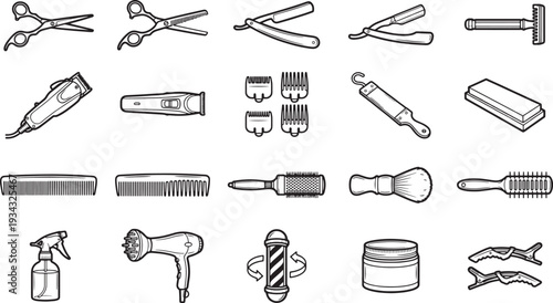 A set of barber tools isolated, perfect for professional barbering, styling and grooming. A creative composition of implements for hair care.