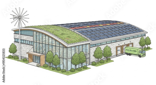 Modern Greenhouse with Solar Panels.
