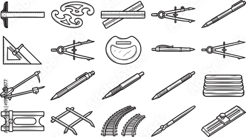 Geometric instruments, meticulously arranged, offer a glimpse into the art of precision and the tools of design, embodying both function and the promise of creation.