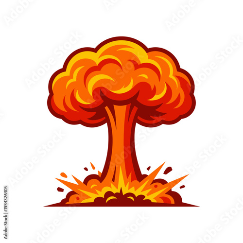 Orange bright nuclear explosion mushroom cloud