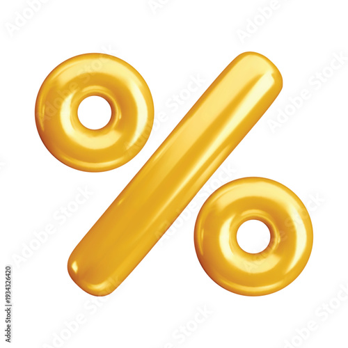Vector cartoon 3d golden percent symbol icon. Cute realistic holiday percentage gold sale sign. Minimal 3d render rate sign for loyalty promotion, Black Friday sale, discount, special offer, shopping.