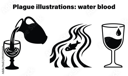 Black and white plague illustrations featuring water blood