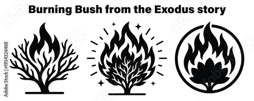 Burning bush illustration from Exodus story in various styles