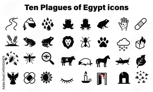 Biblical plagues of Egypt illustrated in striking black icons