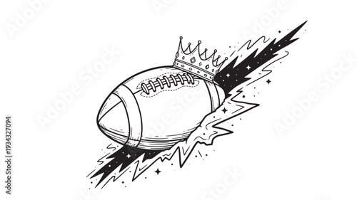 American football in dynamic motion with flames and lightning bolts in black and white comic book style for sports marketing
