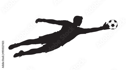 Soccer goalkeeper silhouette diving to catch ball in dynamic motion for sports illustration