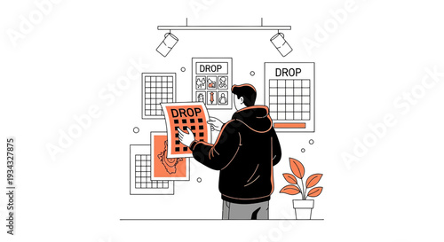 Artist Hanging Artwork in Gallery, Exhibition Opening, Art Display