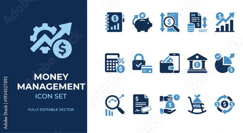 Comprehensive icon set for managing personal and business finances effectively Vector