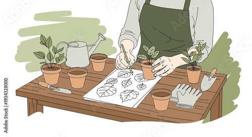 Artist Drawing Plant Leaves Sketching Botanical Illustration Hobby