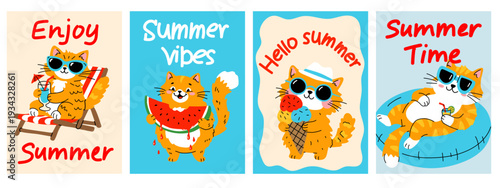Cute Summer Cat Poster Set with Fun Quote