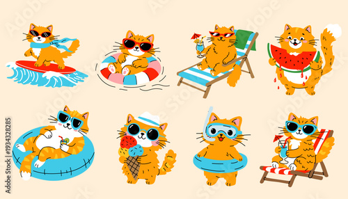 Cartoon Orange Cat Summer Activities Collection