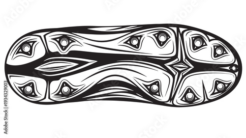 Shoe sole tribal pattern in black and white line art on plain background for footwear design