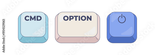 CMD Option Power computer keyboard shortcut. Sleep mode. Hibernate system command. Standby function. Hotkey combo buttons for pc and laptop. Fast software efficiency. Flat vector illustration