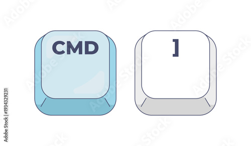 Command right square bracket computer keyboard shortcut. Navigate forward in browser. Organizing layers. Hotkey combo buttons for pc and laptop. Fast software efficiency. Flat vector illustration