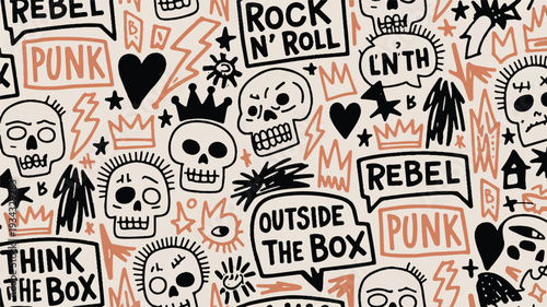 Creative and rebellious graphic design with skulls and typography