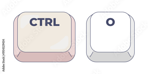 Ctrl O letter computer keyboard shortcut. Open file. Document access. System command. Data management. Hotkey combo buttons for pc and laptop. Fast software efficiency. Flat vector illustration