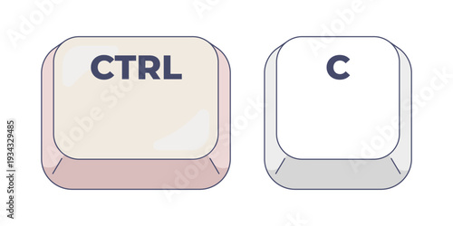 Ctrl C letter computer keyboard shortcut. Copy selected text and file to clipboard. Editing function. Hotkey combo buttons for pc and laptop. Fast software efficiency. Flat vector illustration