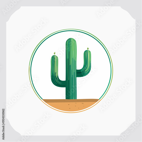 A vector illustration of a cactus plant with flower in ecology, viewed from the front in a circular frame.