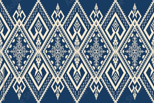 Navy and cream ornamental diamond seamless pattern for textile printing, upholstery, wallpaper and apparel manufacturing. Suitable for large scale fabric and surface production