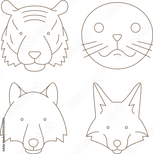 set of funny cartoon animal heads