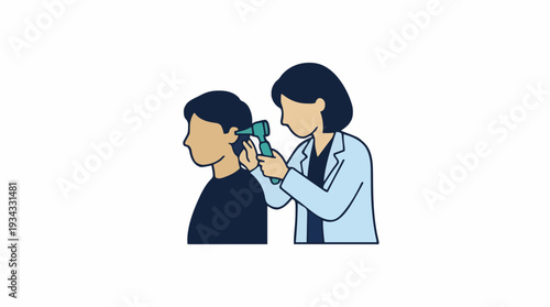 Doctor Examining Patient Ear With Otoscope Medical Examination Procedure Healthcare Professional Doing Checkup Diagnostic Tool White Background