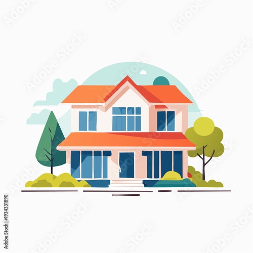 Modern Two-Story House with Greenery and Outdoor Space